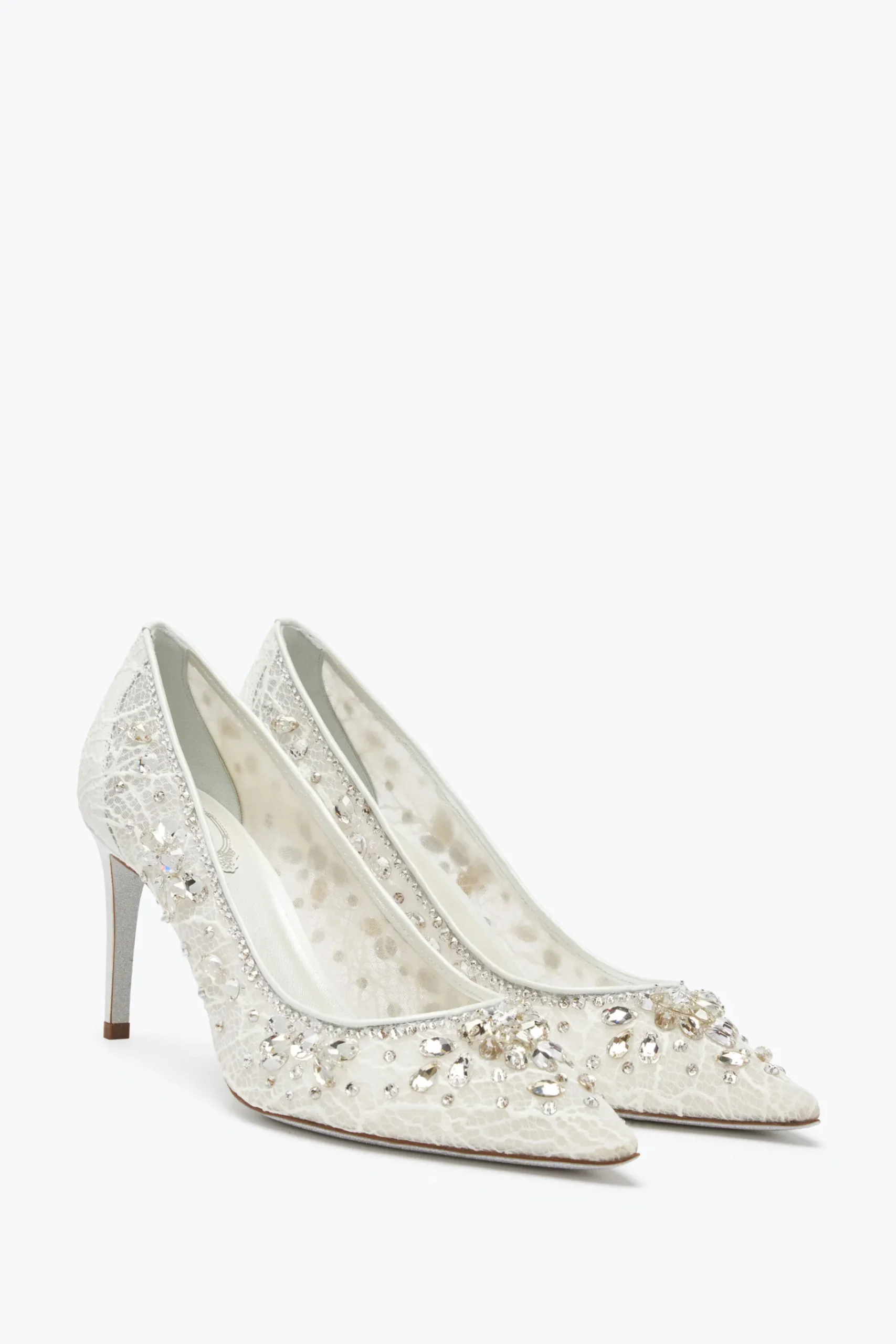 Collezione Sposa|Décolleté^Rene Caovilla Décolleté Cinderella Bianca Con Cristalli 80 Bianco