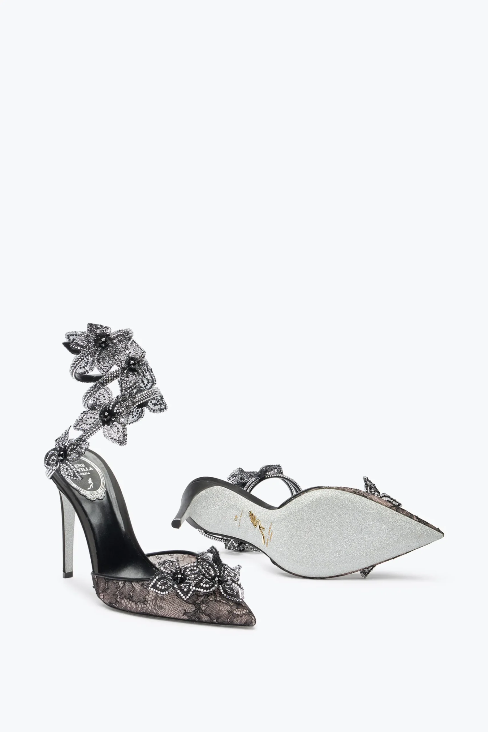 Décolleté^Rene Caovilla Décolleté Floriane Nera E Argento 105 Nero