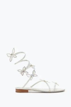 Flat^Rene Caovilla Sandalo Butterflower Con Cristalli 10 Avorio