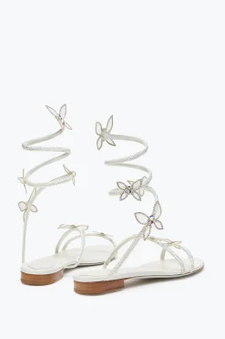 Flat^Rene Caovilla Sandalo Butterflower Con Cristalli 10 Avorio