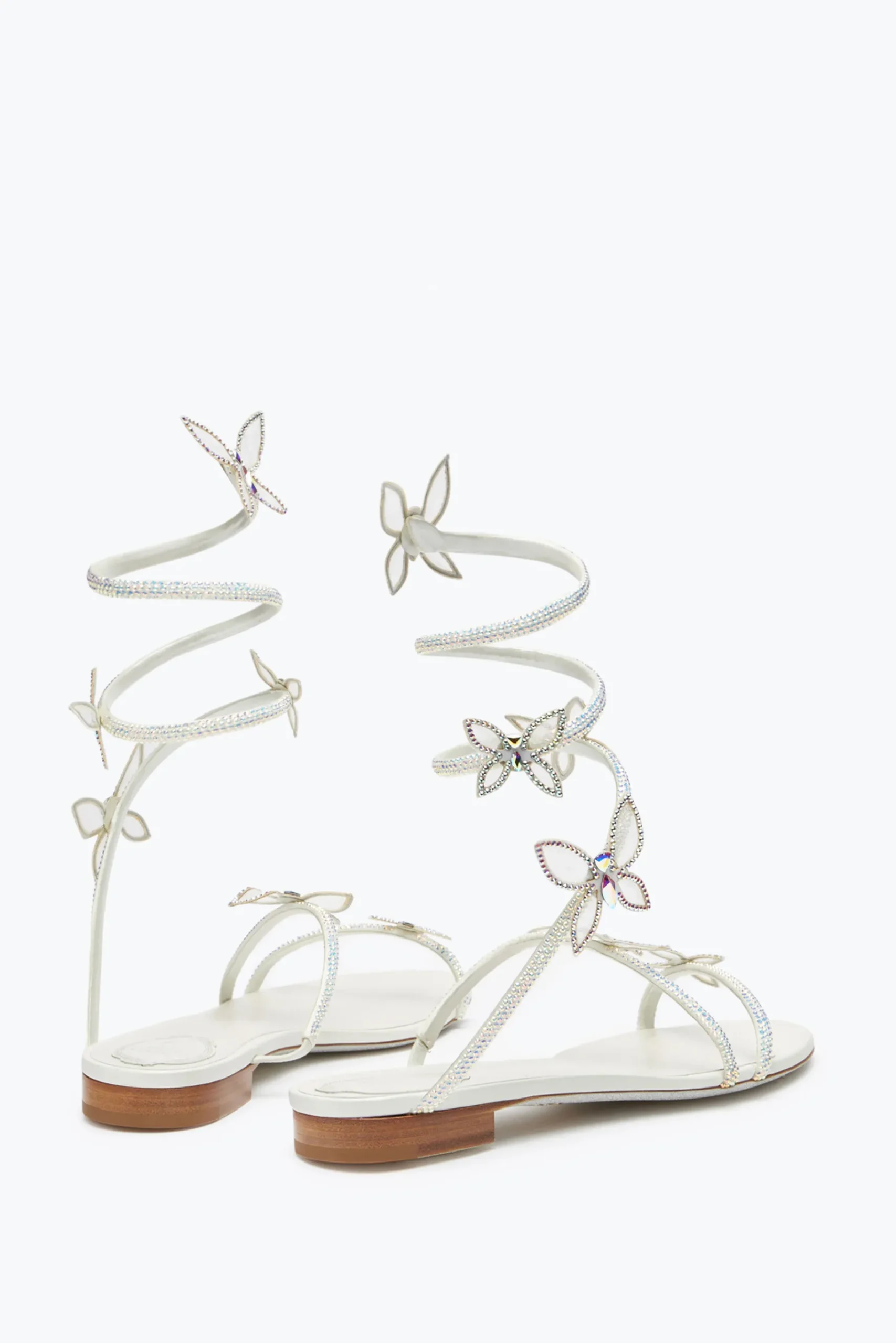 Flat^Rene Caovilla Sandalo Butterflower Con Cristalli 10 Avorio