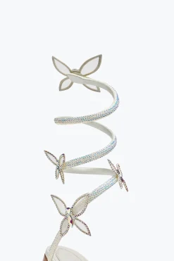 Flat^Rene Caovilla Sandalo Butterflower Con Cristalli 10 Avorio