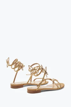 Flat^Rene Caovilla Sandalo Butterflower Con Cristalli 10 Oro