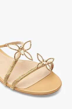 Flat^Rene Caovilla Sandalo Butterflower Con Cristalli 10 Oro