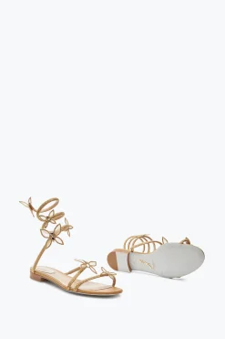 Flat^Rene Caovilla Sandalo Butterflower Con Cristalli 10 Oro