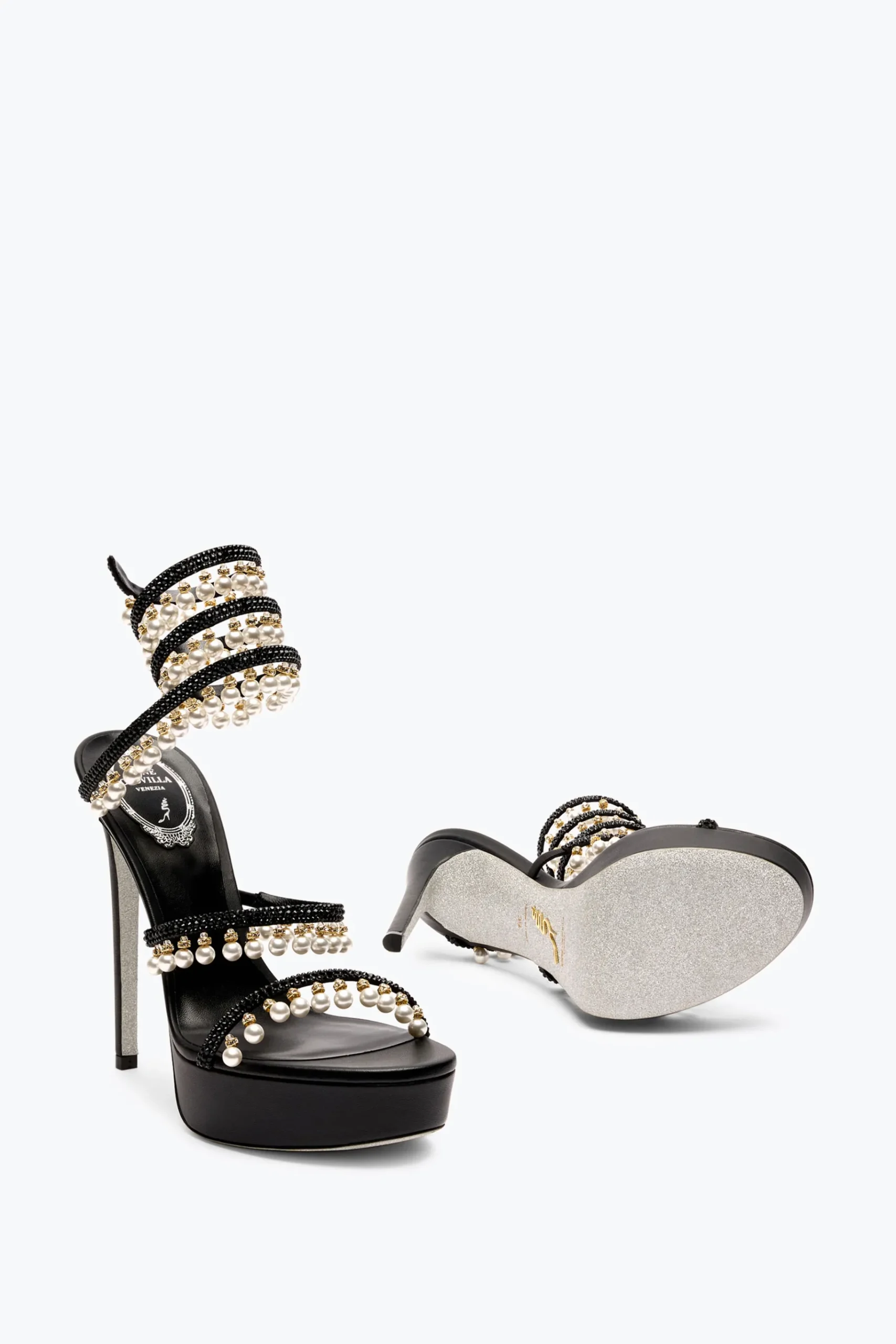 Platform|Sandali^Rene Caovilla SANDALO CON PLATEAU CHANDELIER CON PERLE 130 Nero