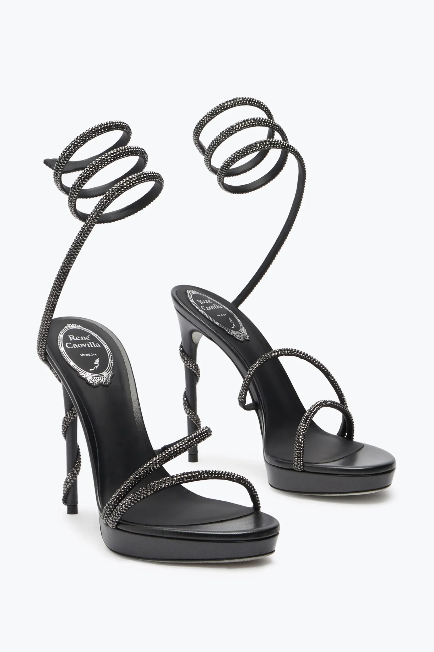 Platform|Sandali^Rene Caovilla Sandalo Con Plateau Margot Con Cristalli 120 Nero