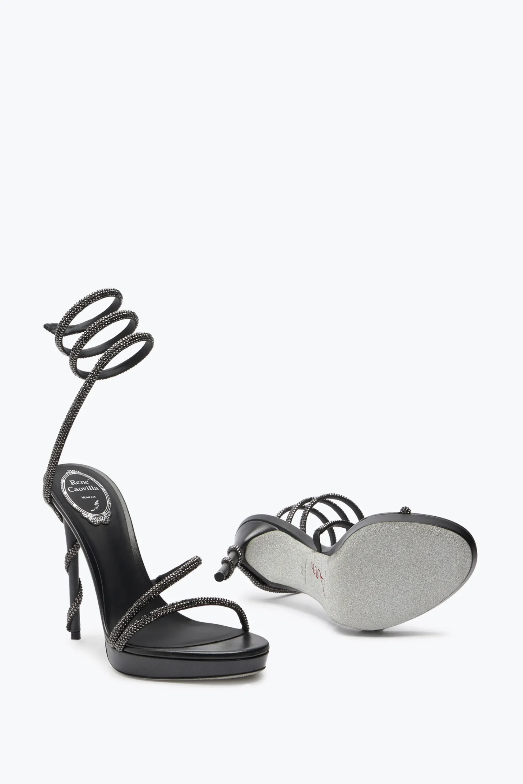 Platform|Sandali^Rene Caovilla Sandalo Con Plateau Margot Con Cristalli 120 Nero