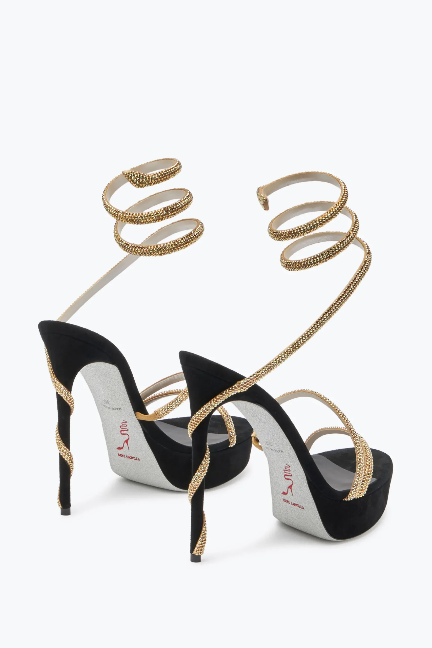 Platform|Sandali^Rene Caovilla Sandalo Con Plateau Margot -Oro Con Cristalli 130 Nero