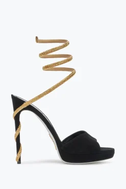 Icone|Sandali^Rene Caovilla Sandalo Con Plateau Margot In Suede E Oro 120 Nero