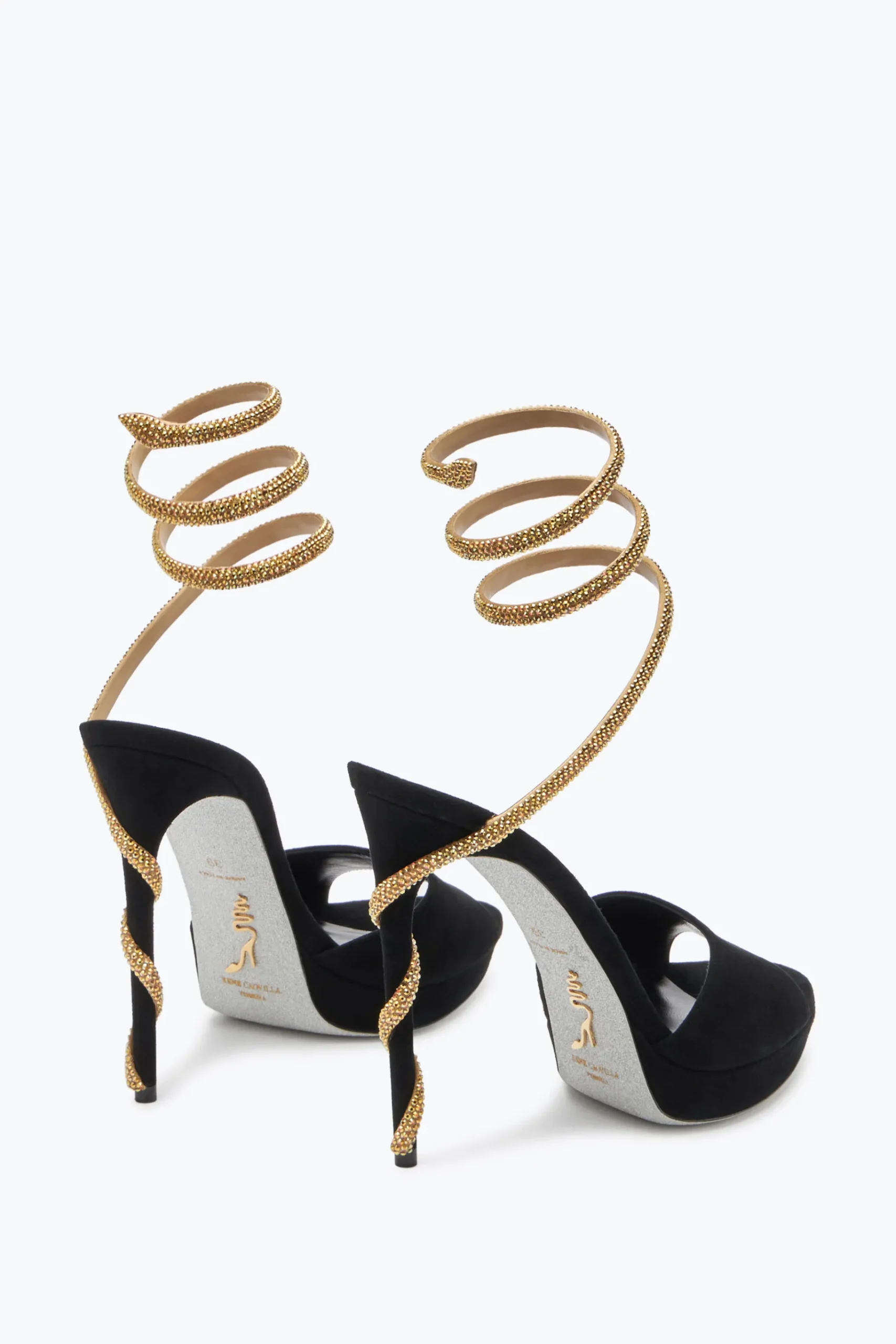Icone|Sandali^Rene Caovilla Sandalo Con Plateau Margot In Suede E Oro 120 Nero