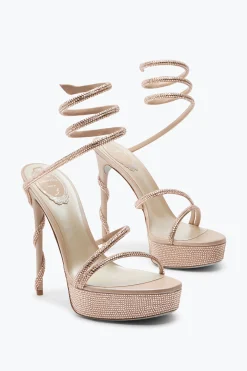 Per Le Invitate|Platform^Rene Caovilla Sandalo Con Plateau Margot Beige Con Cristalli 130 Carne