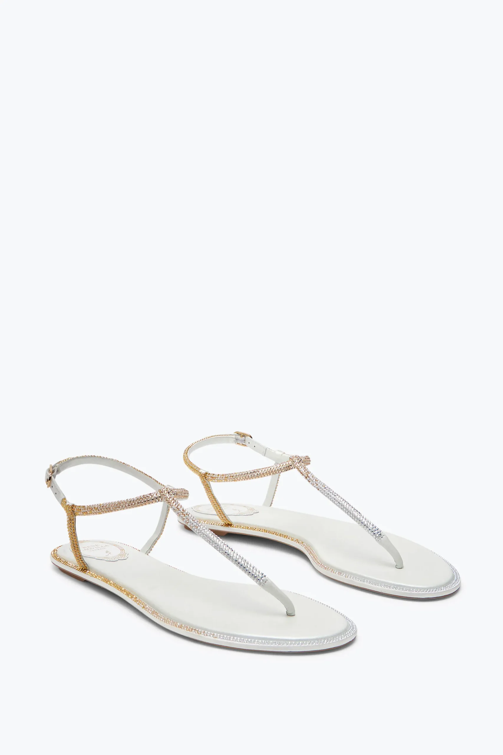 Flat|Sandali^Rene Caovilla Sandalo Diana Con Cristalli Oro E Argento 10 Avorio