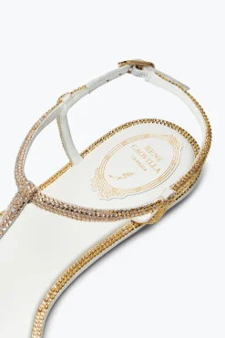 Flat|Sandali^Rene Caovilla Sandalo Diana Con Cristalli Oro E Argento 10 Avorio