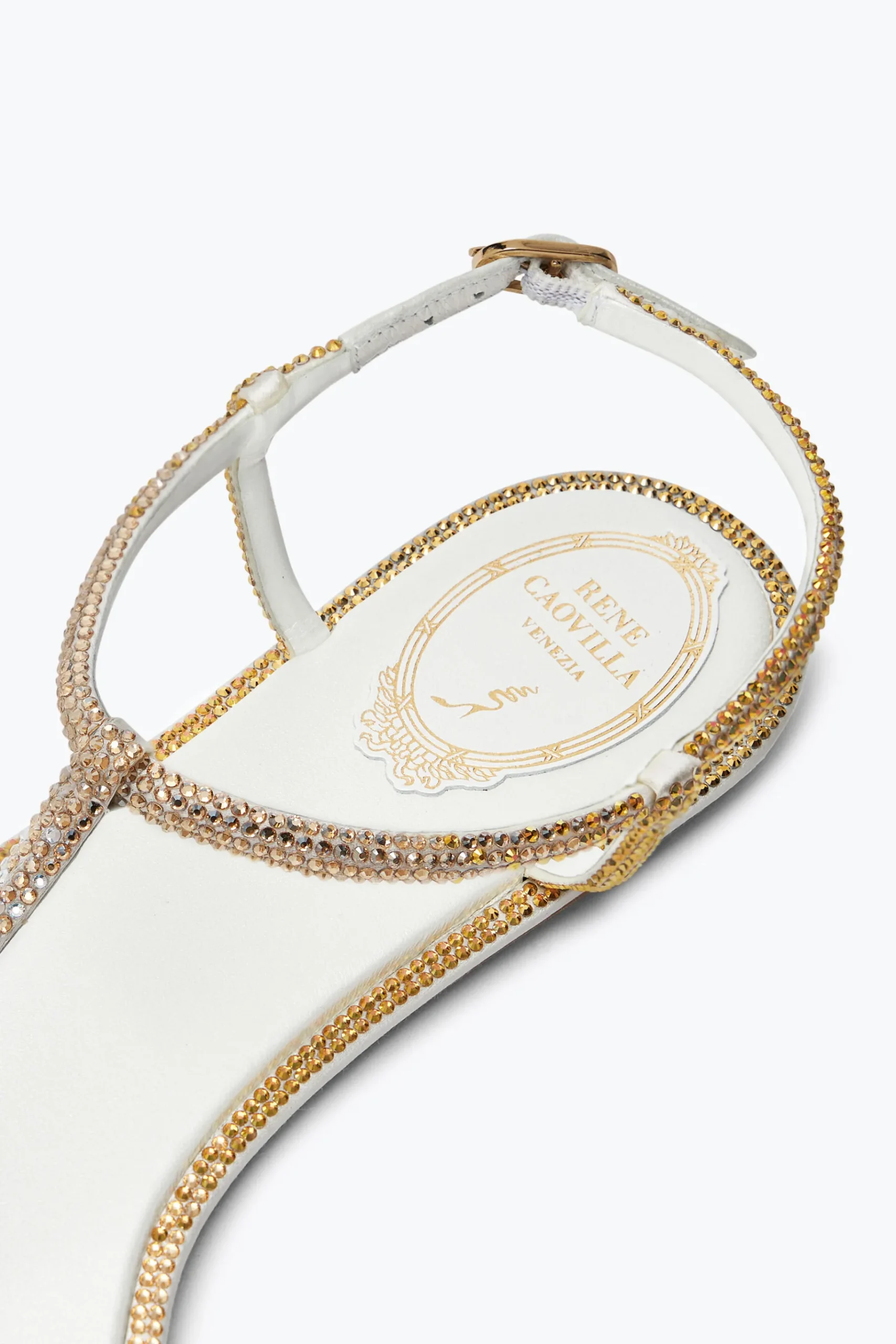 Flat|Sandali^Rene Caovilla Sandalo Diana Con Cristalli Oro E Argento 10 Avorio