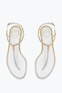 Flat|Sandali^Rene Caovilla Sandalo Diana Con Cristalli Oro E Argento 10 Avorio