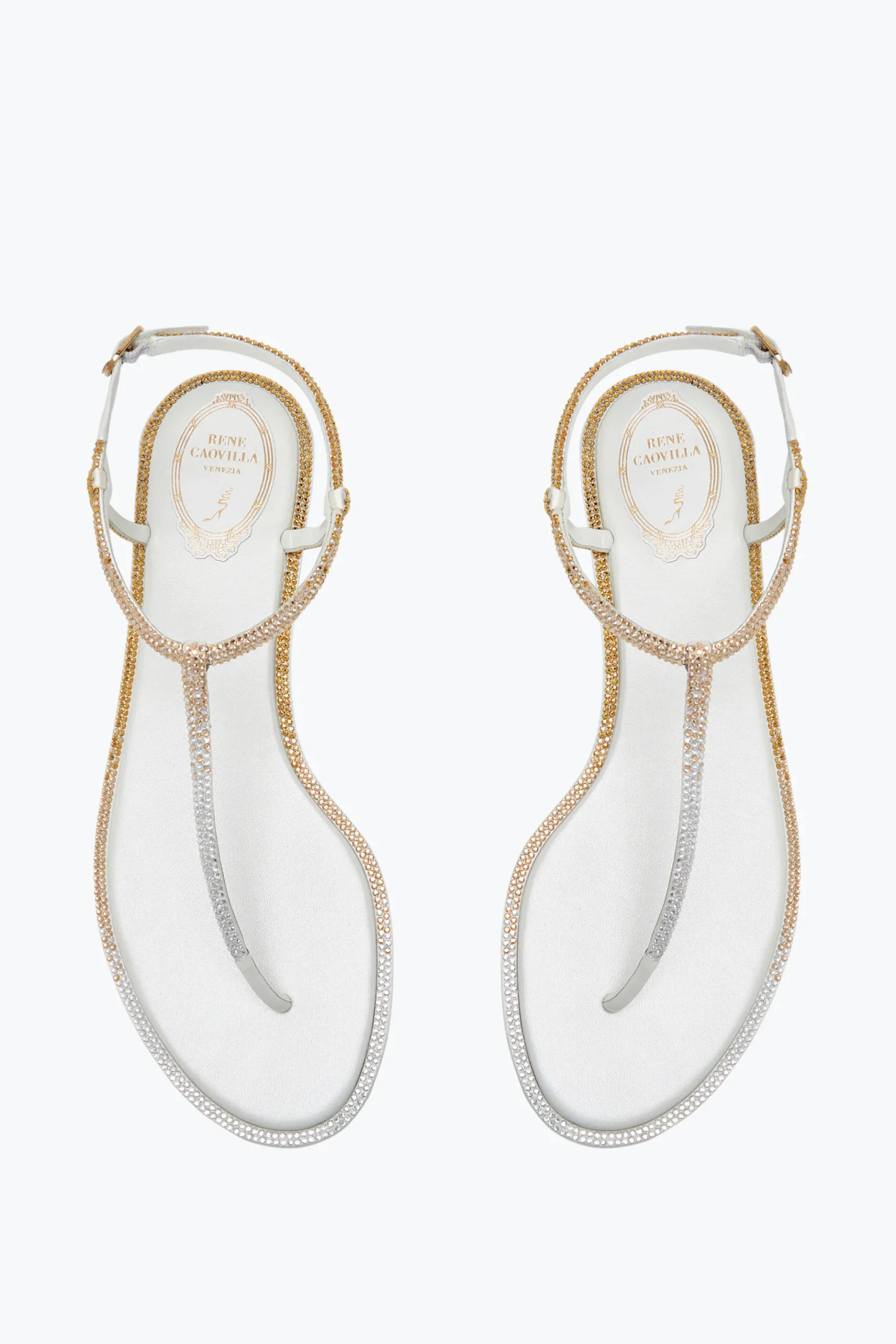Flat|Sandali^Rene Caovilla Sandalo Diana Con Cristalli Oro E Argento 10 Avorio