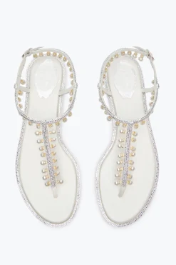 Collezione Sposa|Flat^Rene Caovilla SANDALO DIANA CON PERLE 10 Bianco