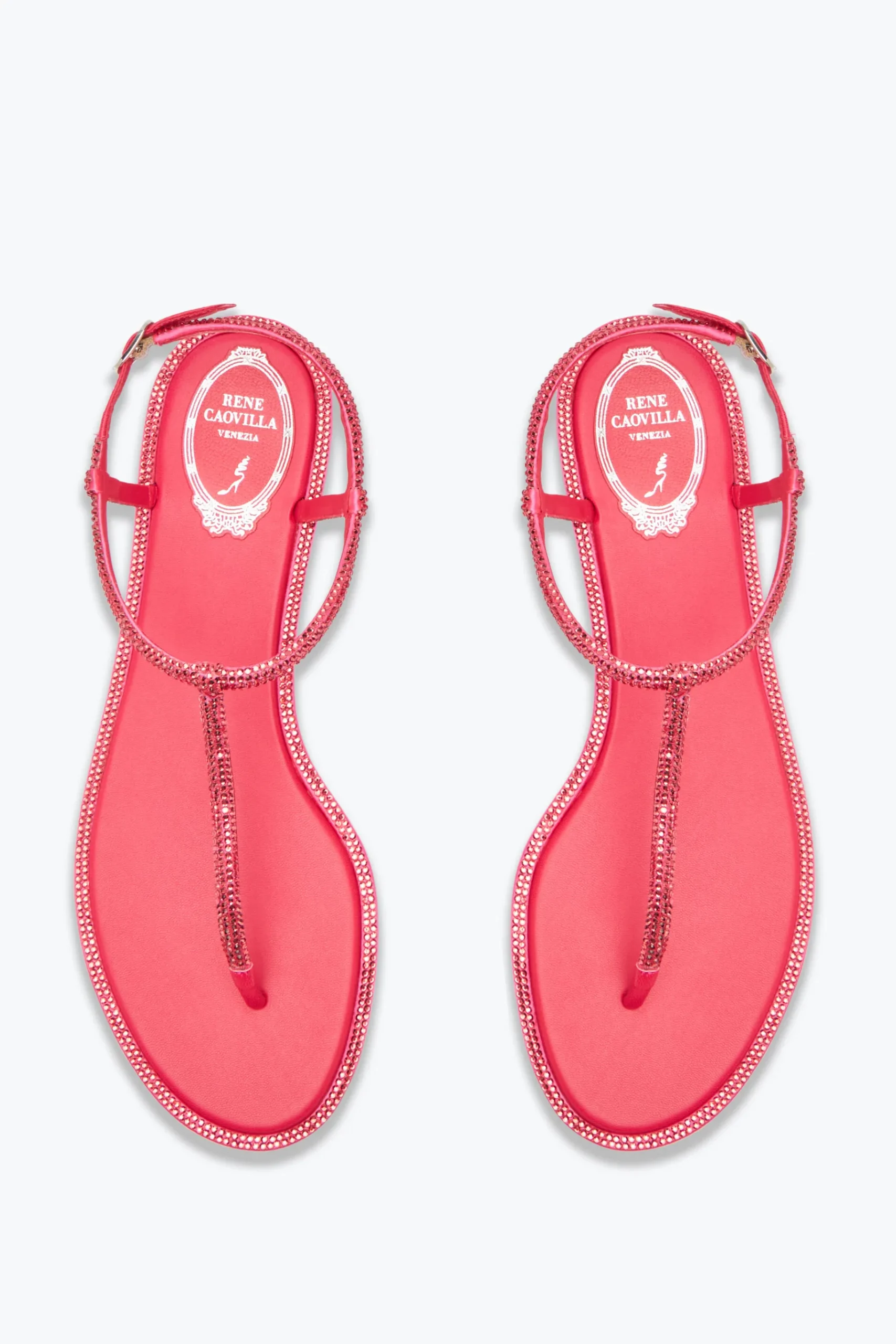 Flat^Rene Caovilla Sandalo Diana Corallo Con Cristalli 10 Rosa