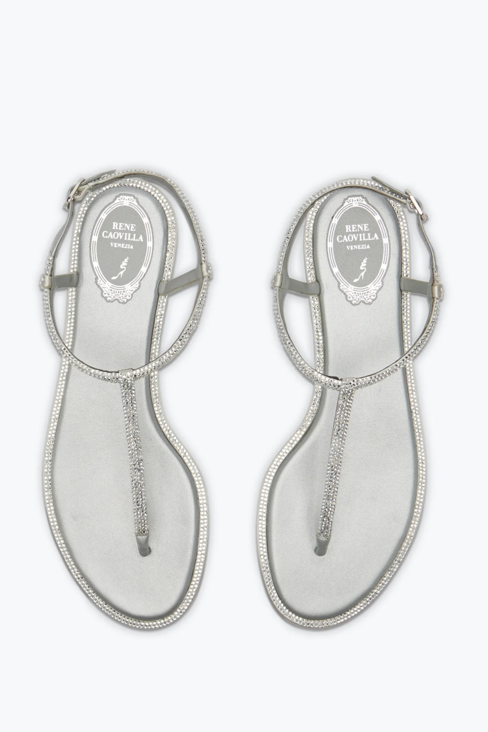 Flat^Rene Caovilla Sandalo Diana Con Cristalli 10 Grigio