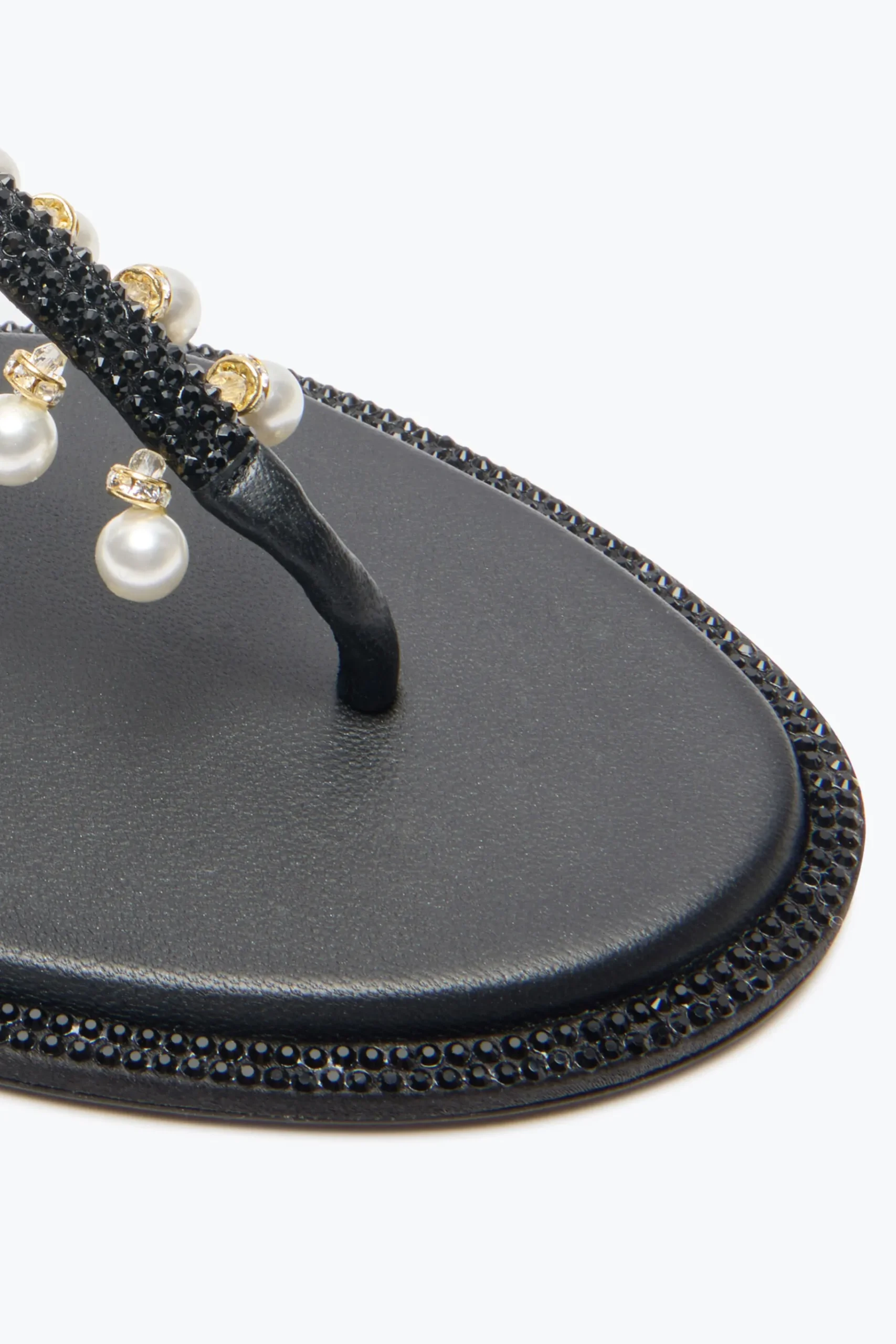 Flat^Rene Caovilla SANDALO DIANA CON PERLE 10 Nero