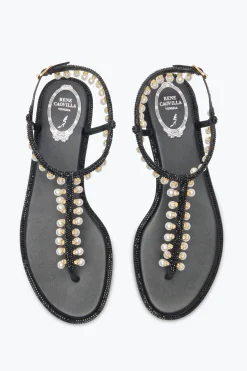 Flat^Rene Caovilla SANDALO DIANA CON PERLE 10 Nero