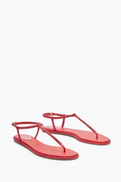 Flat^Rene Caovilla Sandalo Diana Con Cristalli 10 Rosso