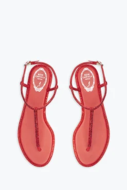 Flat^Rene Caovilla Sandalo Diana Con Cristalli 10 Rosso