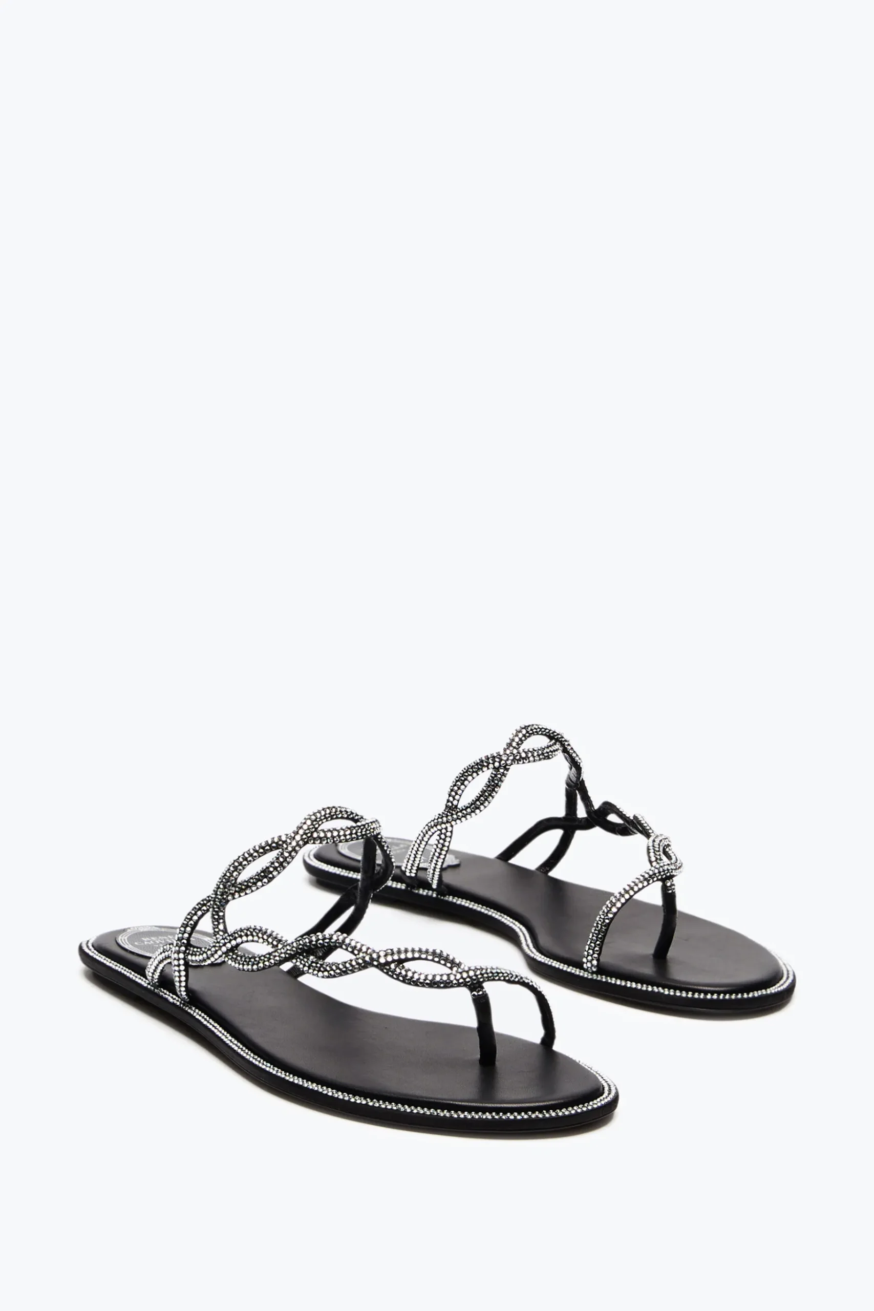 Flat^Rene Caovilla SANDALO FLAT BRAID 10 Nero