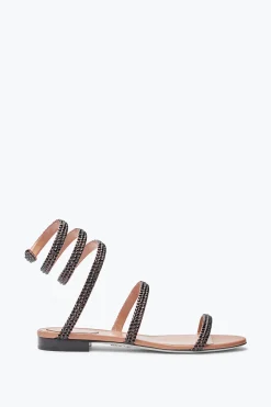Flat^Rene Caovilla Sandalo Flat Cleo Avana Con Cristalli Neri 10 Marrone