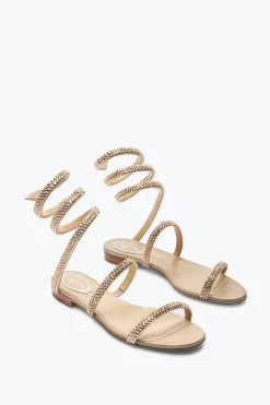 Flat^Rene Caovilla Sandalo Flat Cleo Con Cristalli 10 Champagne