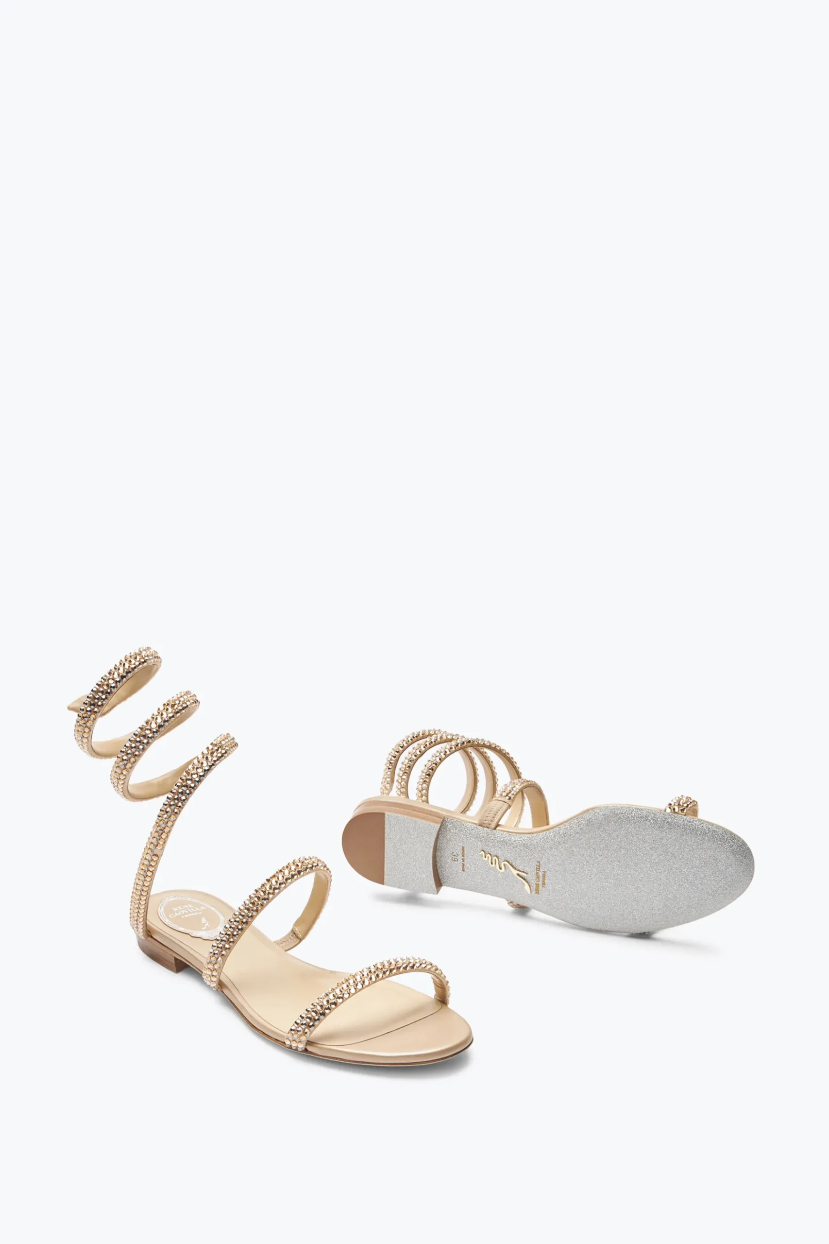 Flat^Rene Caovilla Sandalo Flat Cleo Con Cristalli 10 Champagne