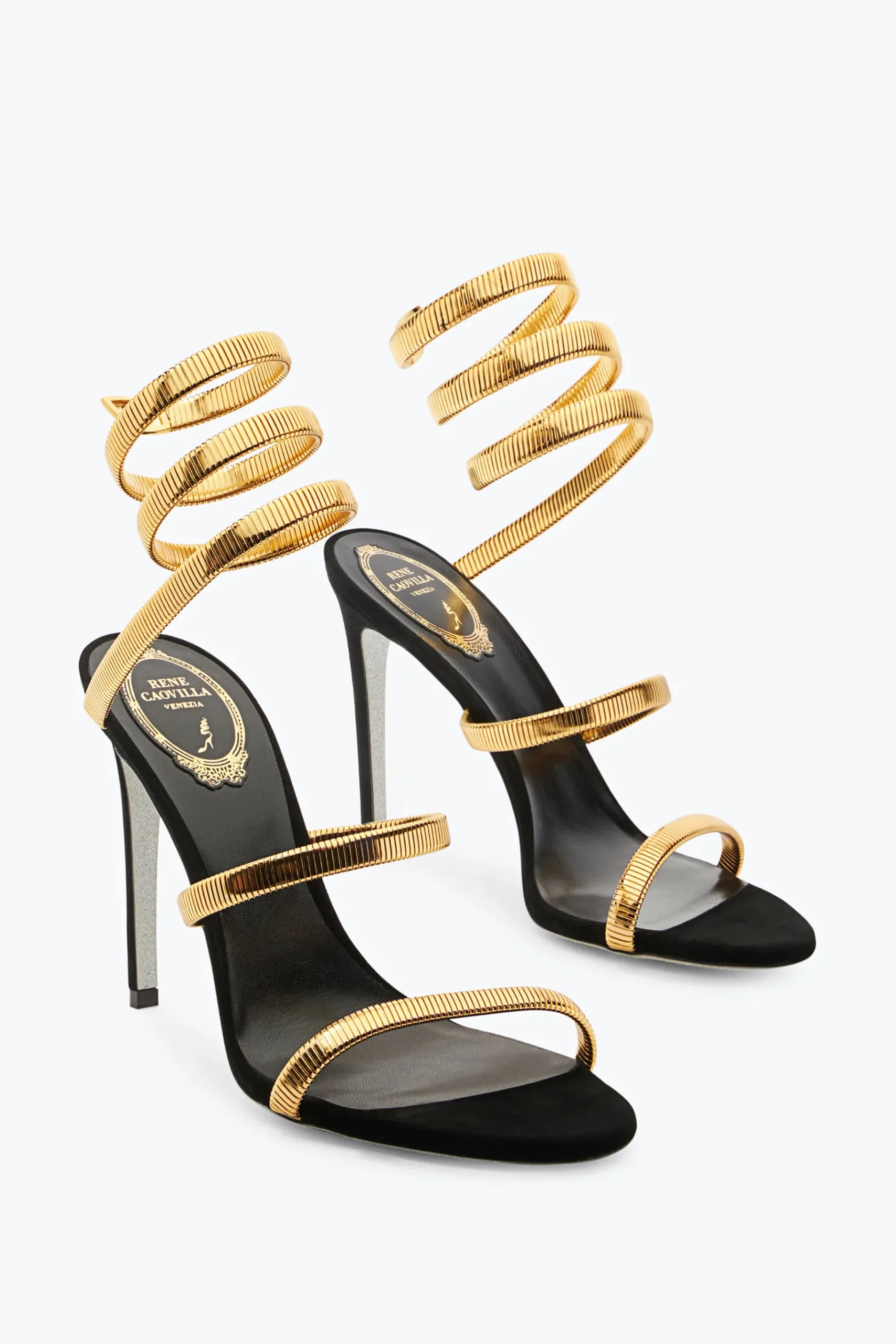 Icone|Sandali^Rene Caovilla Sandalo Juniper Oro E Suede 105 Nero