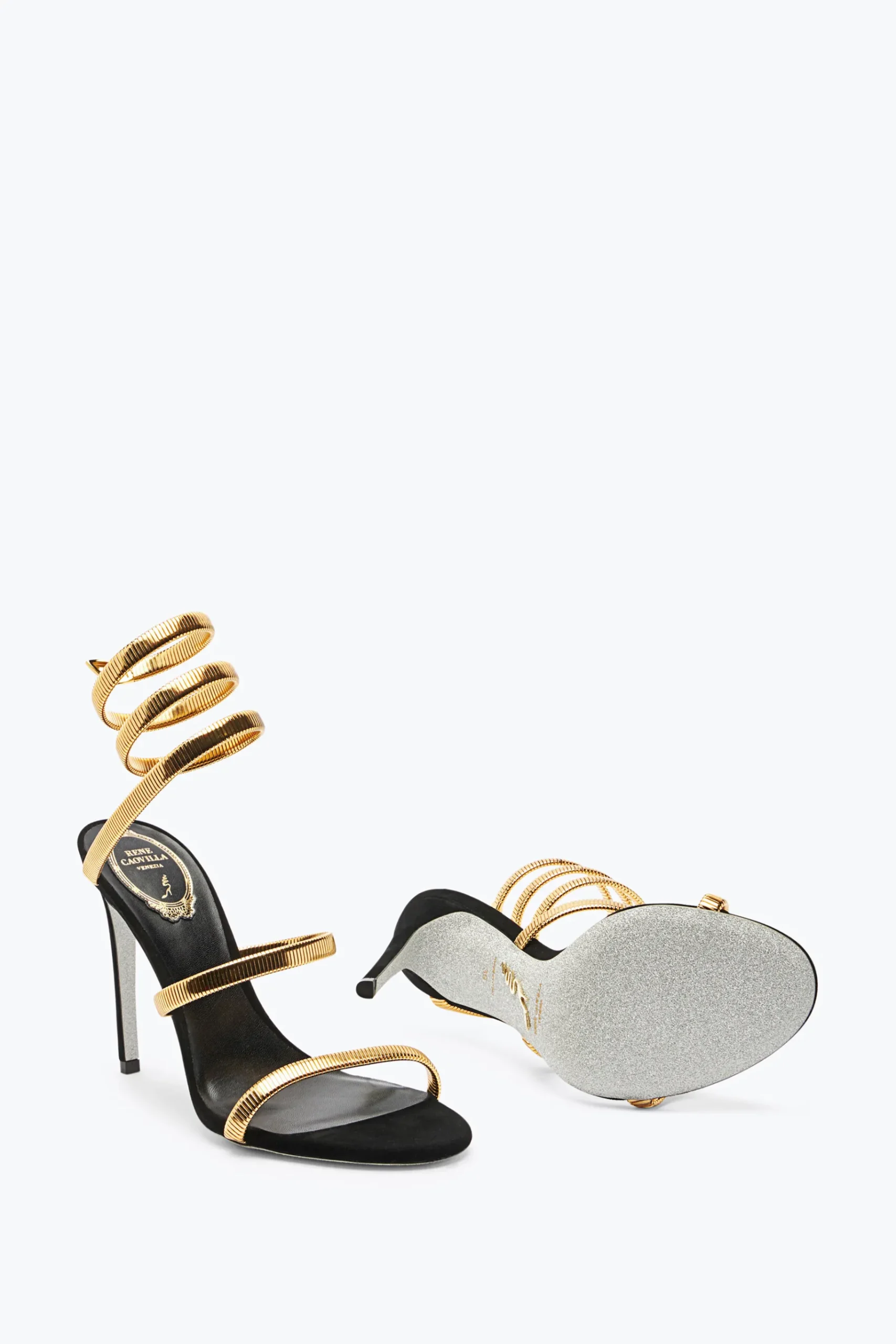 Icone|Sandali^Rene Caovilla Sandalo Juniper Oro E Suede 105 Nero