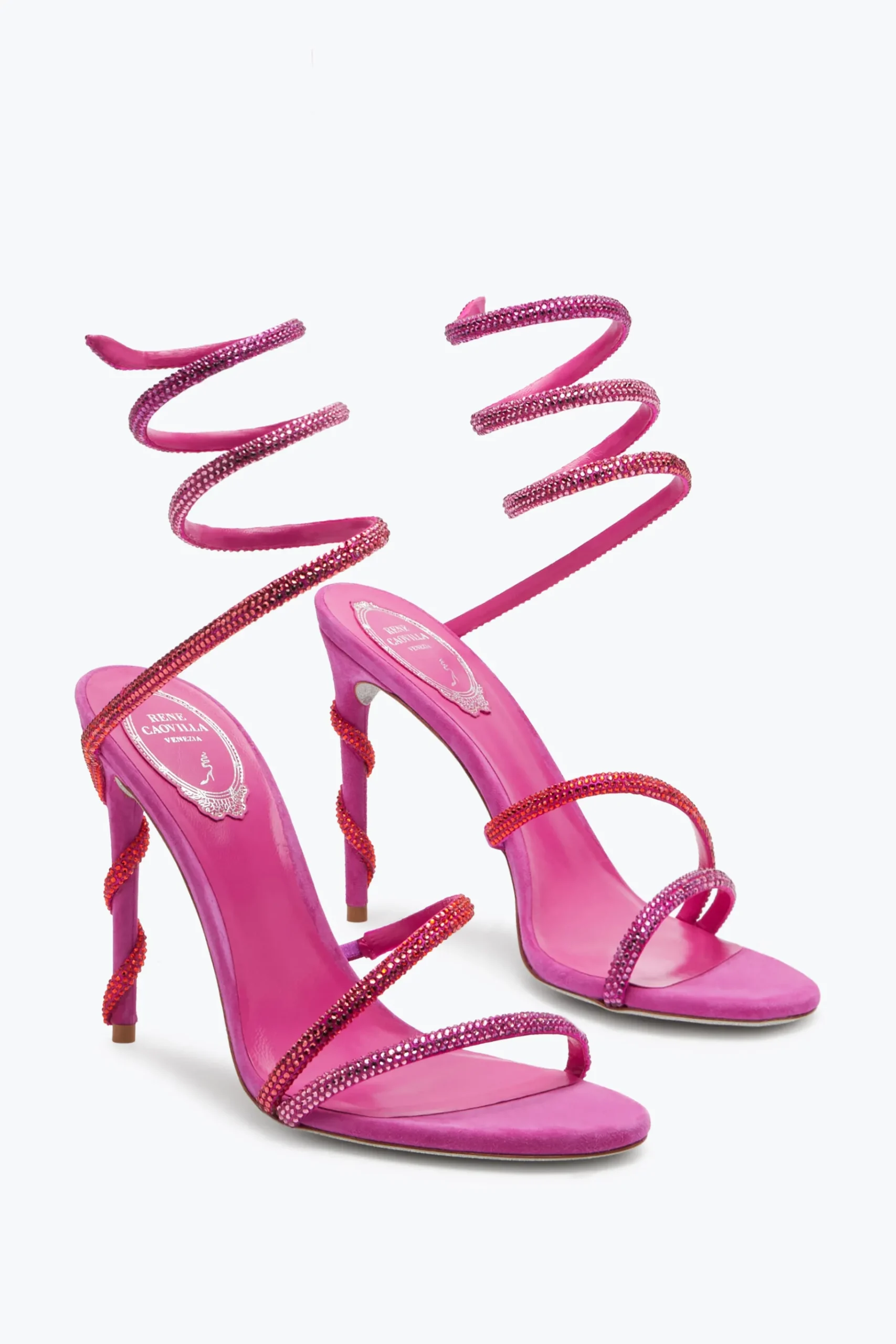Sandali^Rene Caovilla Sandalo Margot Rosa Shocking Con Cristallli Degradé 105 Fucsia