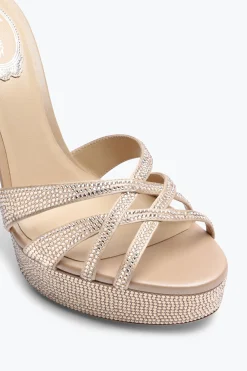 Mule|Platform^Rene Caovilla Sandalo Slider Con Plateau Dania Champagne 130 Oro