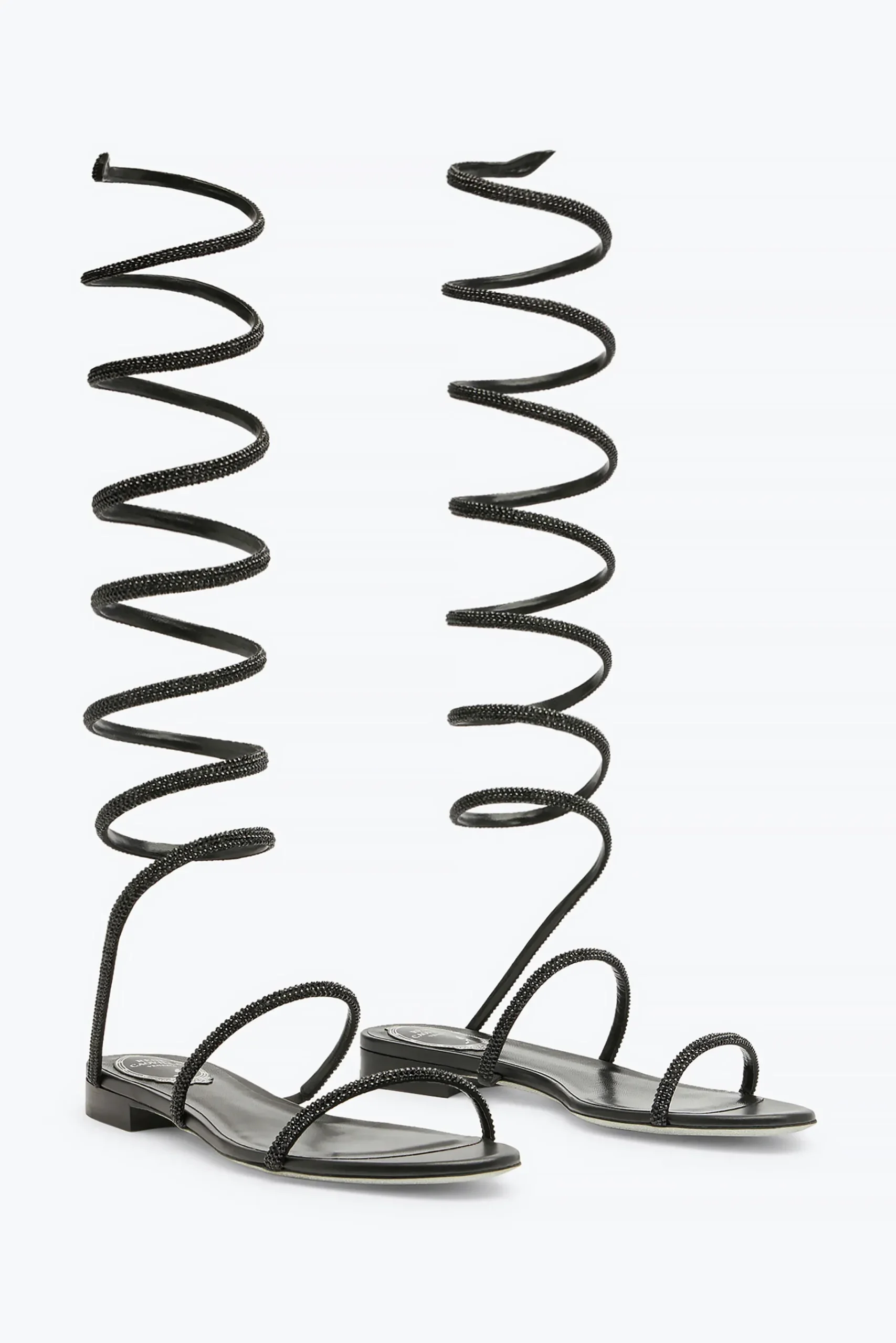 Flat^Rene Caovilla Sandalo Supercleo Con Cristalli 10 Nero