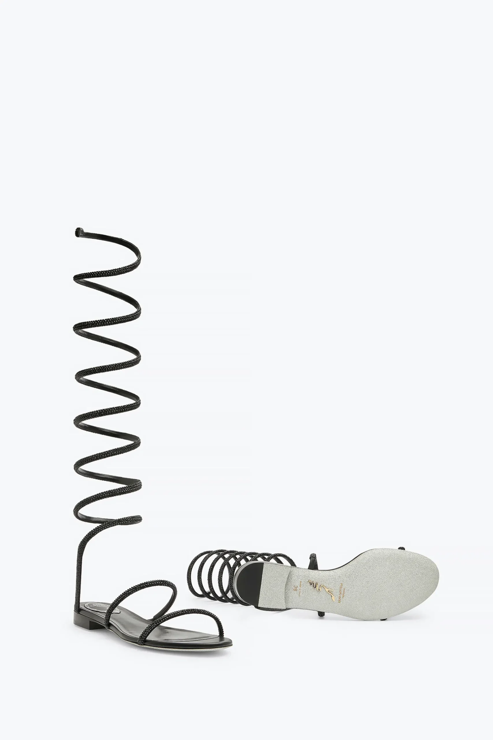 Flat^Rene Caovilla Sandalo Supercleo Con Cristalli 10 Nero