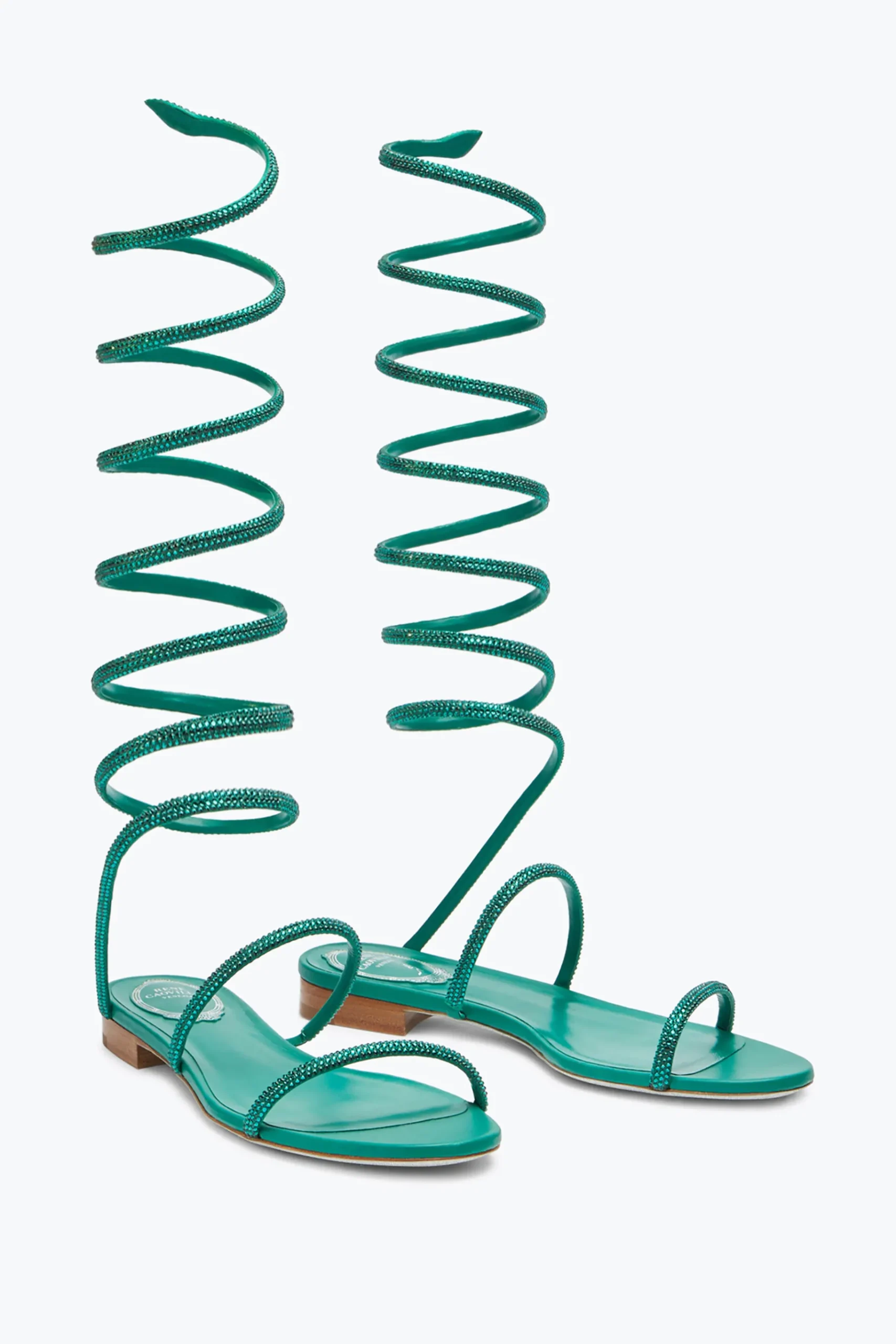 Flat^Rene Caovilla Sandalo Supercleo Smeraldo Con Cristalli 10 Verde