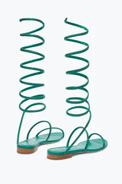 Flat^Rene Caovilla Sandalo Supercleo Smeraldo Con Cristalli 10 Verde