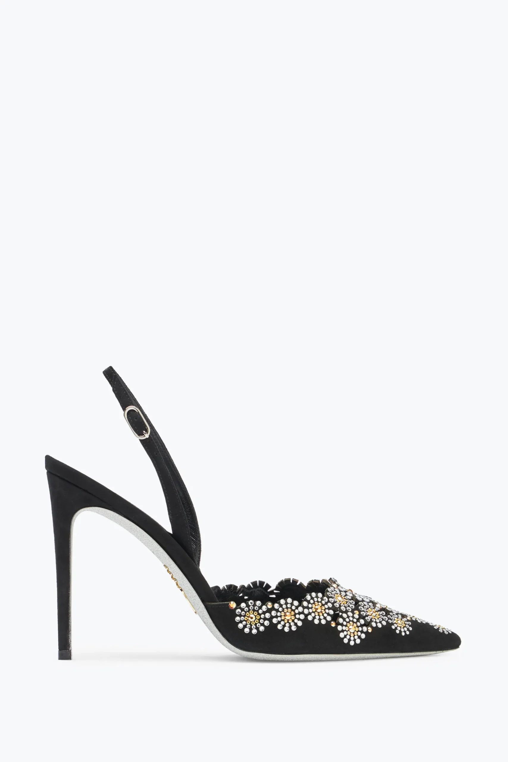 Slingback^Rene Caovilla Slingback Daisy In Suede Con Cristalli 105 Nero