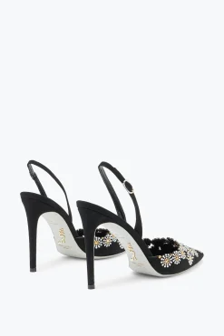 Slingback^Rene Caovilla Slingback Daisy In Suede Con Cristalli 105 Nero