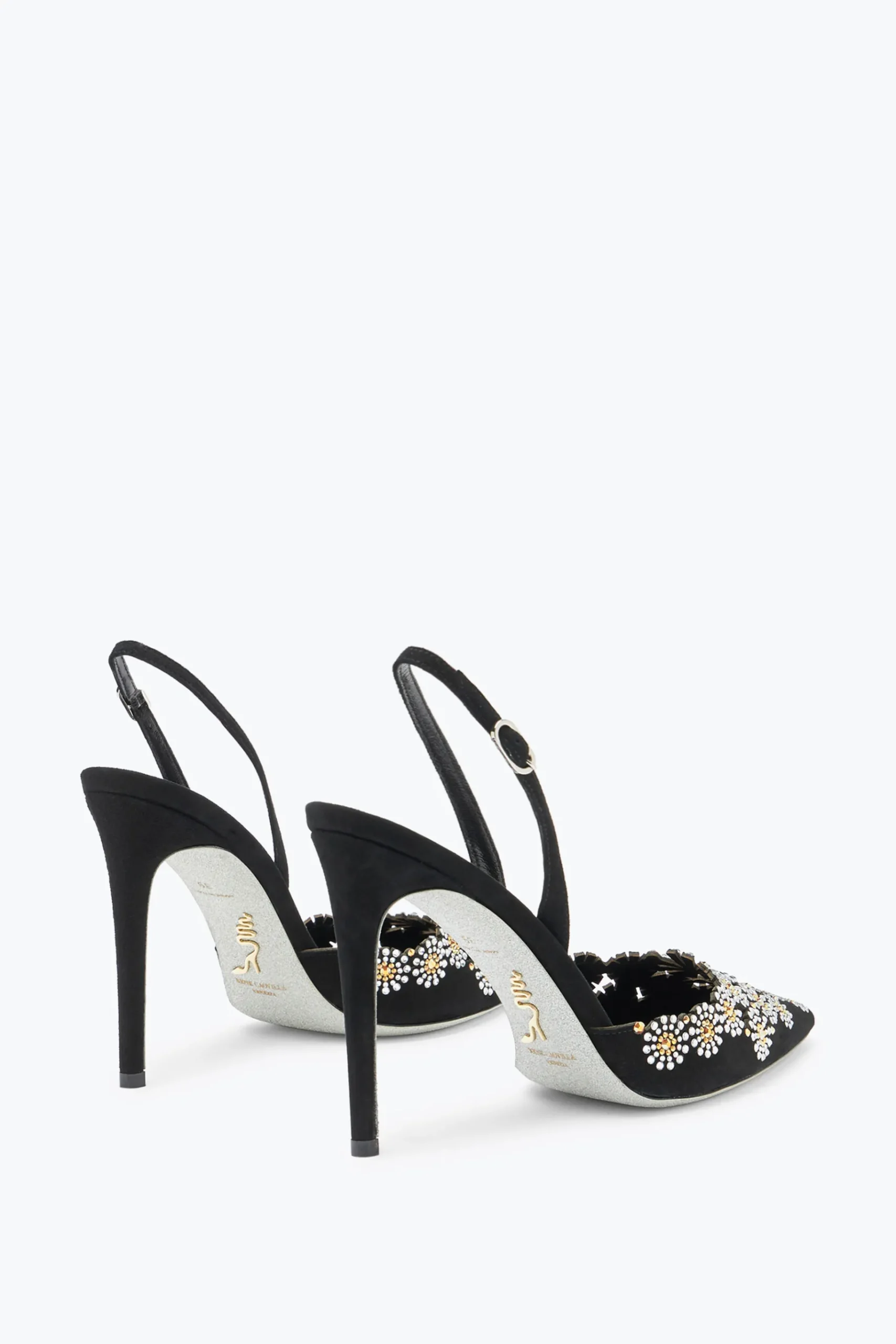 Slingback^Rene Caovilla Slingback Daisy In Suede Con Cristalli 105 Nero