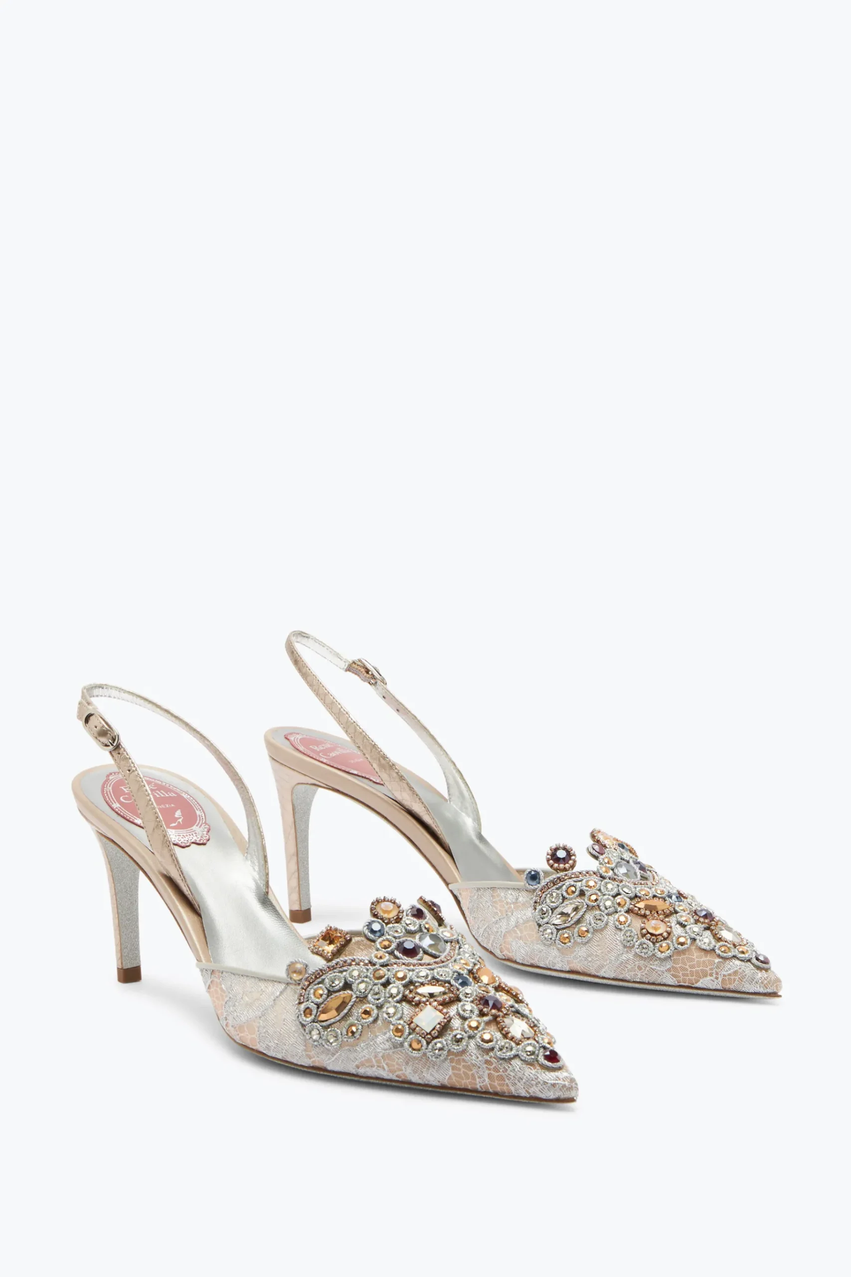 Icone|Slingback^Rene Caovilla Slingback Gioiello In Pizzo Veneziana 75 Grigio